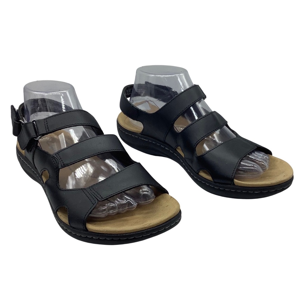 Clarks Collection Ultimate Comfort Black Leather Strappy Slingback‎ Sandals Sz 9